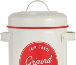 Amici Home Fair Trade Ground Coffee Metal Canister, White/Red Accents, Container Air-Tight Seal, Storing Coffee Beans Or Loose Leaf Tea, 64 Oz. -Household Cleaning Supplies GUEST abb30688 0d01 4dae a8aa f449789c8c94