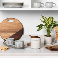 37oz Stoneware Coffee Canister With Wood Lid & Scoop Cream/Brown - Hearth & Hand™ With Magnolia -Household Cleaning Supplies GUEST aef29b16 7bbe 4830 b428 8f782b26876d