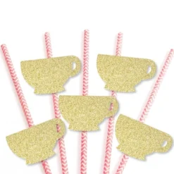 Big Dot Of Happiness Gold Glitter Tea Cup Party Straws - No-Mess Real Gold Glitter Cut-Outs And Decorative Garden Tea Party Paper Straws - Set Of 24 -Household Cleaning Supplies GUEST afc58126 f756 4950 9d3d 079c2cb1396b