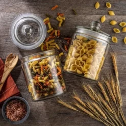 JoyFul Round Glass Cookie Jar With Airtight Lids - 67 Oz Kitchen Containers Canister - Set Of 2 -Household Cleaning Supplies GUEST b0d5b695 7c4a 4eea b8c4 c2615df0c4ee