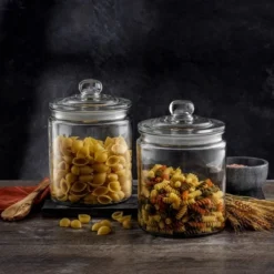 JoyFul Round Glass Cookie Jar With Airtight Lids - 67 Oz Kitchen Containers Canister - Set Of 2 -Household Cleaning Supplies GUEST b7bebde6 282a 480c a99a dedb6edde8f6