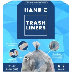 Hand-E Medium Trash Can Liners, 100 Count - 6-7 Gallon Garbage Liners - 22 Microns Thick, Gray Transparent -Household Cleaning Supplies GUEST bd08b218 355b 45a2 a0c3 64a15c4386ee