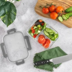 JoyJolt 3-Sectional Divided Food Prep Food Storage Containers With Lids - Set Of 5 - Grey -Household Cleaning Supplies GUEST bddf8efd 1d89 4aaf 93cd c40b268e568d