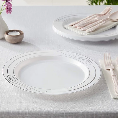 Silver Spoons Elegant Disposable Dinnerware Set For Party, Includes 20 Dinner Plates (10.25”) & 20 Side Plates (7.5”) – Bella Collection 4 Silver Spoons Elegant Disposable Dinnerware Set For Party, Includes 20 Dinner Plates (10.25”) & 20 Side Plates (7.5”) – Bella Collection - Image 2