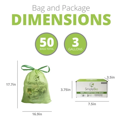 Simply Bio 3 Gal. 1 Mil. Compostable Trash Bags With Drawstring, Heavy-Duty, 50-Count 8 Simply Bio 3 Gal. 1 Mil. Compostable Trash Bags With Drawstring, Heavy-Duty, 50-Count - Image 6