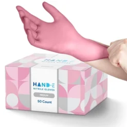 Hand-E Pink Nitrile Gloves, Perfect For Cleaning & Cooking - 50 Pack -Household Cleaning Supplies GUEST cbcd441e 6698 4c1e 8504 8d5e91b686b6