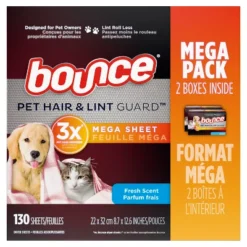 Bounce Pet Hair And Lint Guard Mega Dryer Sheets - Fresh