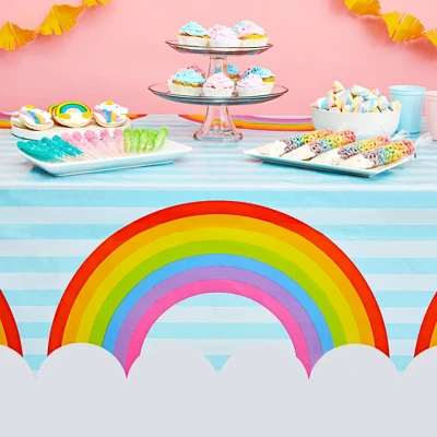 Juvale 3 Pack Rainbow Tablecloth For Party, Pastel Table Covers For Cloud Birthday Decorations For Girls, 54 X 108 In 4 Juvale 3 Pack Rainbow Tablecloth For Party, Pastel Table Covers For Cloud Birthday Decorations For Girls, 54 X 108 In - Image 2