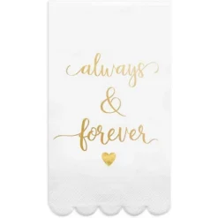 Sparkle And Bash 100 Pack White Napkins For Wedding Reception With Gold Foil Scalloped Edges, Always And Forever, 3-Ply, 4 X 8 In -Household Cleaning Supplies GUEST e098011c 427b 4c00 9fd5 b505bd394a80