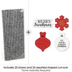 Big Dot Of Happiness Red And Gold Friendsmas - Paper Straw Decor - Friends Christmas Party Striped Decorative Straws - Set Of 24