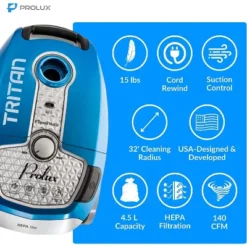 Prolux Tritan Canister Vacuum HEPA Sealed Hard Floor Vacuum -Household Cleaning Supplies GUEST e6776585 78ee 4958 bf05 4ff13952d0ec