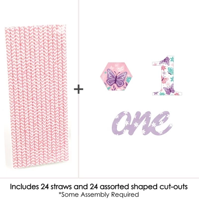 Big Dot Of Happiness 1st Birthday Beautiful Butterfly - Paper Straw Decor - Floral First Birthday Party Striped Decorative Straws - Set Of 24 4 Big Dot Of Happiness 1st Birthday Beautiful Butterfly - Paper Straw Decor - Floral First Birthday Party Striped Decorative Straws - Set Of 24 - Image 2