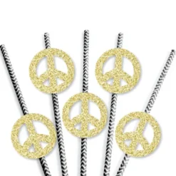 Big Dot Of Happiness Gold Glitter Peace Sign Party Straws - No-Mess Real Gold Glitter Cut-Outs & Decorative 60's Hippie Party Paper Straws - Set Of 24 -Household Cleaning Supplies GUEST e6c22d47 69fe 488e 9c43 1fd59dfda0f7