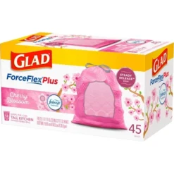Glad ForceFlex MaxStrength Tall Kitchen Drawstring Pink Trash Bags - Cherry Blossom - 13 Gallon -Household Cleaning Supplies GUEST e90a01df a22b 4a8b 8f1c bf9d9108a8a1