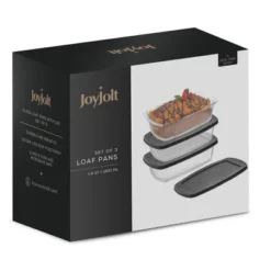 JoyJolt Glass Bakeware Containers For Loaf, Bread, Cakes Pans Baking Containers With Lids - Set Of 3 - Black -Household Cleaning Supplies GUEST ed2a1995 9123 4b70 9764 a9d914c7805c