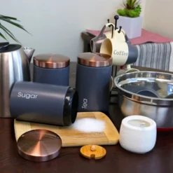 MegaChef Essential Kitchen Storage 3 Piece Sugar, Coffee And Tea Canister Set In Matte Gray -Household Cleaning Supplies GUEST ef903c39 625e 4dbe 8f8c 2e9a099e4a6e