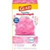 Glad ForceFlex MaxStrength Tall Kitchen Drawstring Pink Trash Bags - Cherry Blossom - 13 Gallon