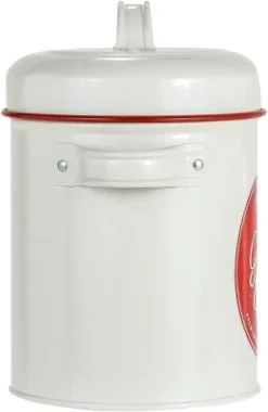 Amici Home Fair Trade Ground Coffee Metal Canister, White/Red Accents, Container Air-Tight Seal, Storing Coffee Beans Or Loose Leaf Tea, 64 Oz.
